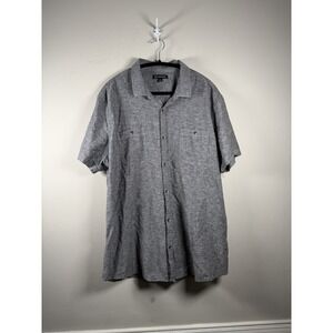 INC Men XXL Gray Button Up Short Sleeve Lined Blend Resortcore Cotton 2 Pocket